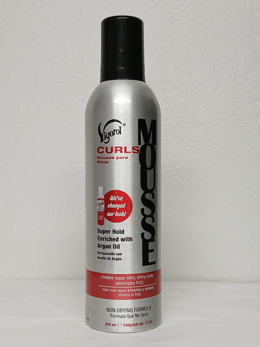 VIGOROL CURLS MOUSSE PARA RIZOS  SUPER HOLD ENRICHED WITH ARGAN OIL  SIN ALCOHOL  12 OZ